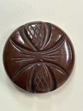 Vintage 1930s-40s Art Deco DEEPLY CARVED BROWN BAKELITE BUTTON- 1.75" wide