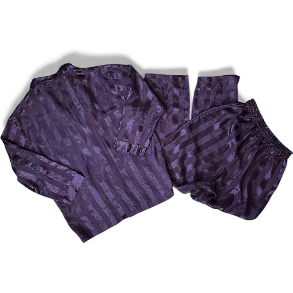 Conjunto de pijama cacique de colección púrpura a rayas camisa con botones pantalones ropa para dormir para mujer S Foto 2 de 4