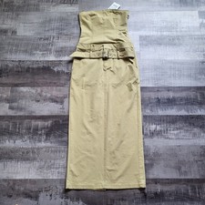 Zara Womens XS Strapless Maxi Dress Belted Khaki Utility Cargo Tube NWT Twill 