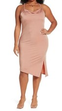 Open Edit Women's Lamé Drape Sleeveless Side Slit Midi Dress in Pink Adobe 1X