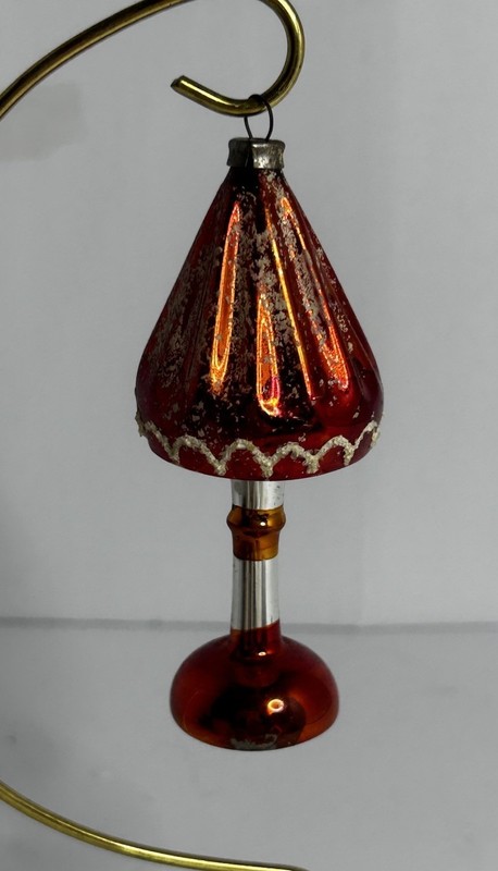 antique Christmas ornament vintage mushroom lamp Red mercury glass 4"