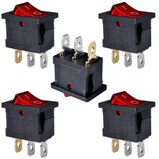 Boat Rocker Switch 5 Pcs Snap in Toggle Switch Red LED SPST on off 3 Pin 2 Posi
