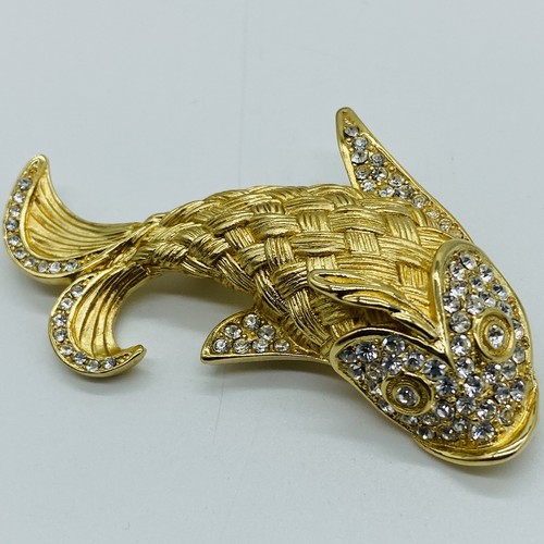 Vintage Christian Dior Brosche Fisch Glassteinen besetzt Wunderschön Vergoldet - Bild 6 von 12