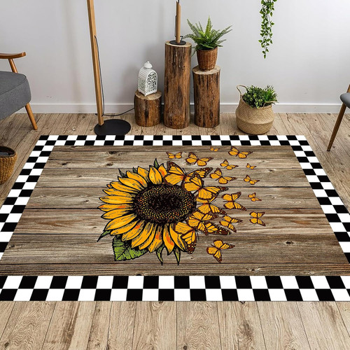 Sunflower Rug for Bedroom,3'x5' Non Slip Retro 3'x5', Sunflower_1 - Picture 1 of 6