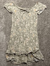 American Eagle Smocked Off Shoulder Sage Green Floral Mini Dress Size S/P