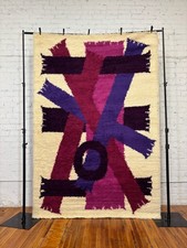 60's EGE RYA VANGUARD Geometric Purple Scarves Wool UNUSED Modern Danish Rug M