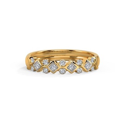 CVD Lab Grown Diamond Band 0,10 Karat Round & Princess 14K Yellow Gold E F/VVS