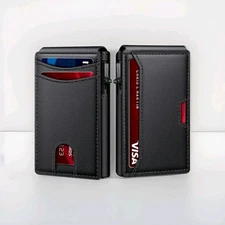 Men's Black tactical magnetic wallet RFID Blocking card holder Aluminum bifold