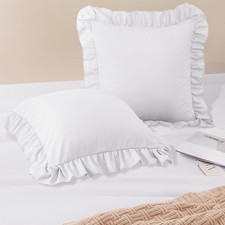 2 Pack White Ruffle Euro Shams 26" x 26" Ruffle Square Pillow Covers Ultra Soft