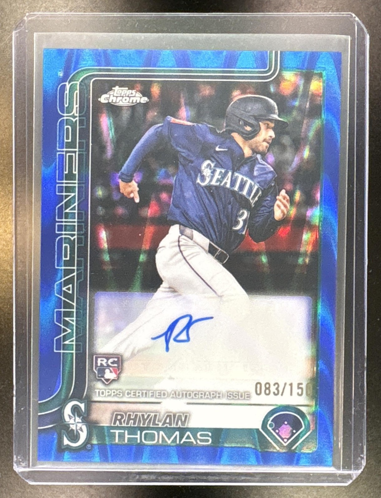 2025 Topps Chrome Update Rhylan Thomas AC-RT Auto Blue RayWave Refractor /150 RC