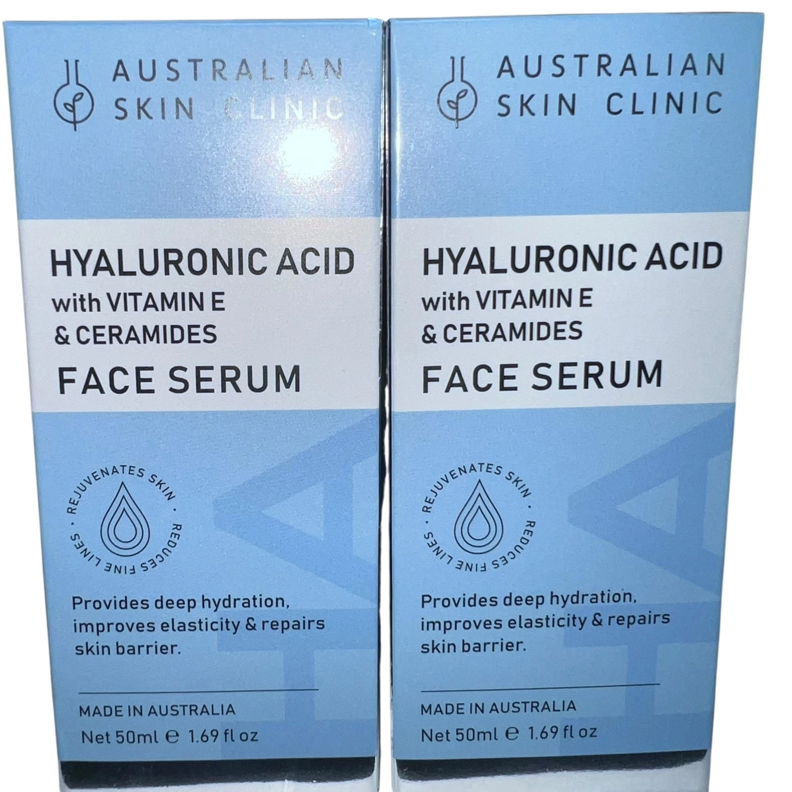2x NEW Australian Skin Clinic Hyaluronic Acid + Ceramides Face Serum 1.69oz/50ml