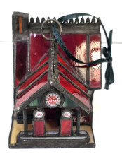Franklin Mint Coca Cola Stained Glass Gas Station Ornament READ