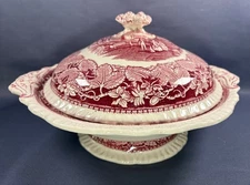 Covered Footed Round Vegetable Bowl Masons England Vista Pink  FREE SHIPPING