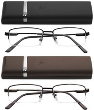 Reading Glasses 2 Pair Black and Brown with Cases Ultra Thin Lightweight Spring