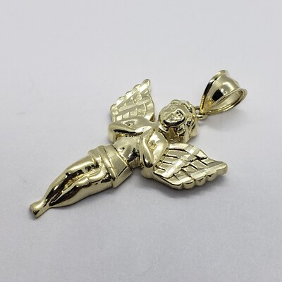 Echt 10K Gelbgold betender Engel Anhänger Charm Diamantschliff 3 Größen S/M/L