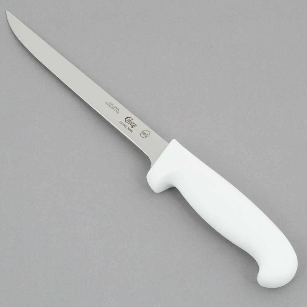 Choice 8" Narrow Semi-Stiff Fillet Knife with White Handle