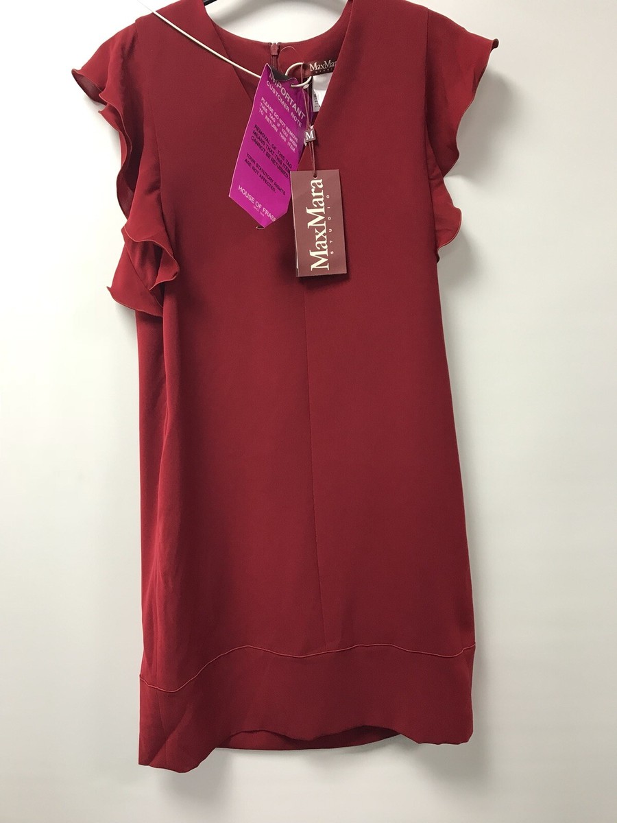 Max Mara Trofeo Red Ruffle Shift Dress UK Size Bnwt UK