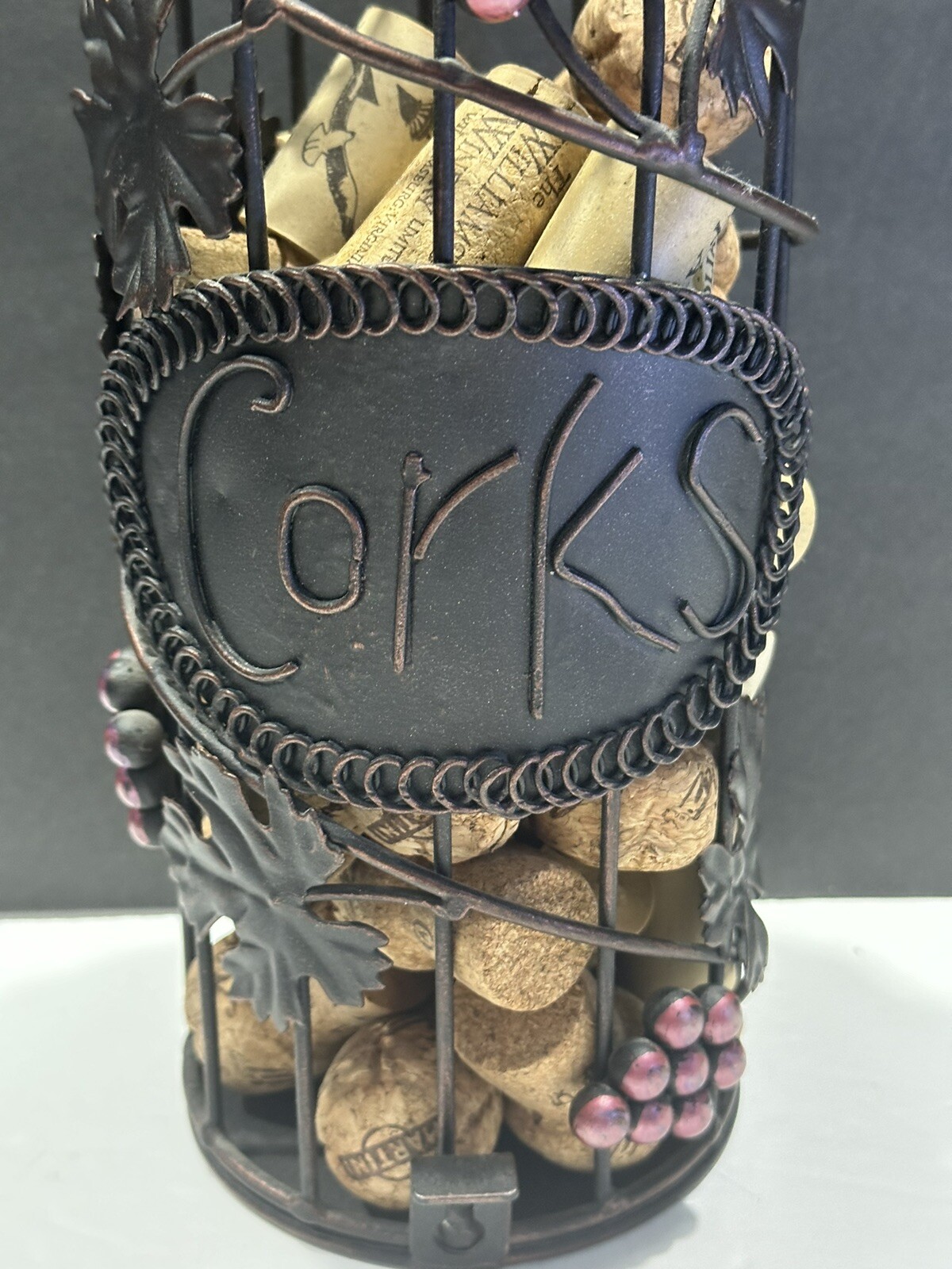 Wine Bottle Shaped Wire Cage Bar Decor 13” Cork Holder - Barware Man Cave - EUC