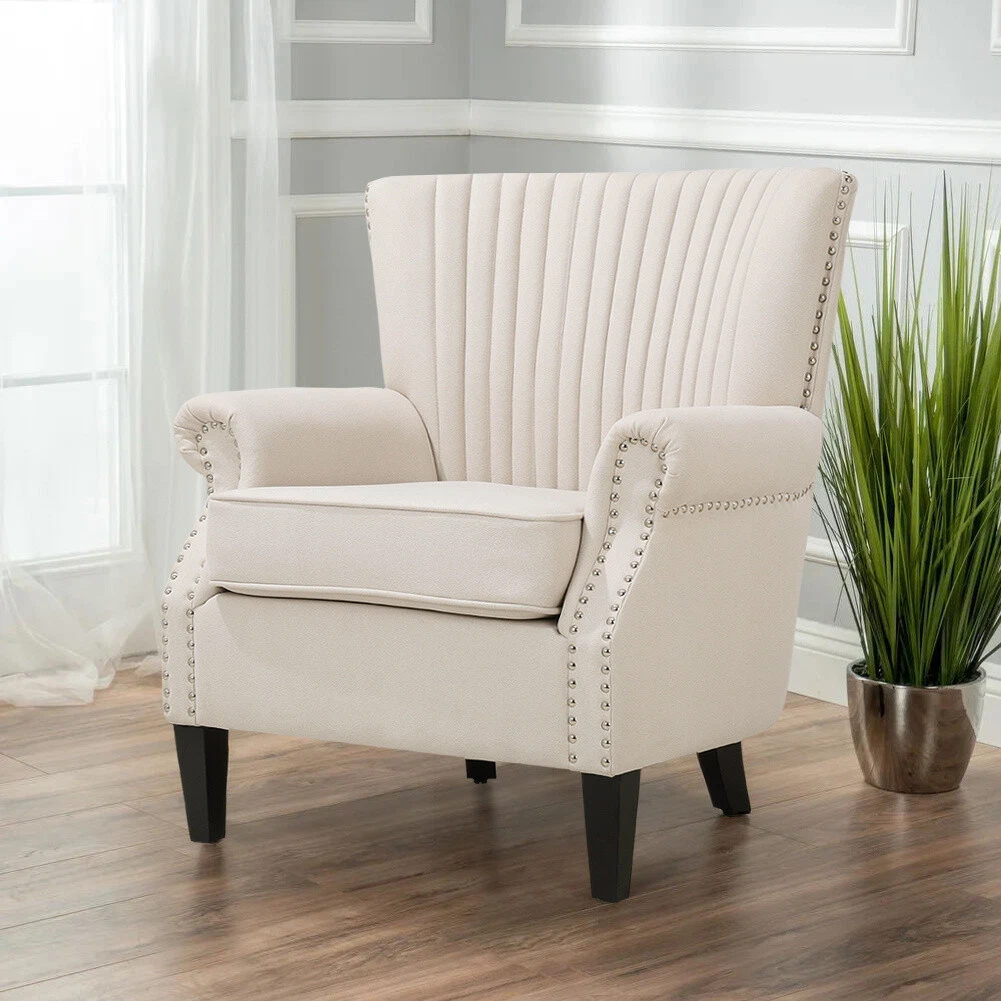 Upholstered Fabric Accent Chair Padded Armchair Rivet Quilted Back Lounge Sofa
