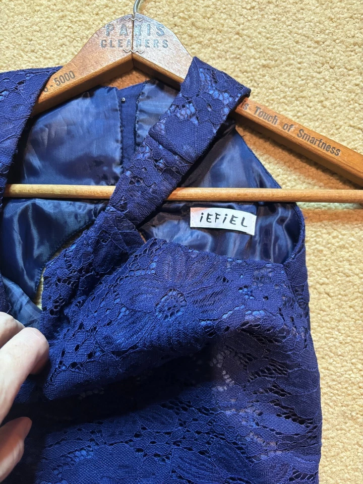 Flower Girl Junior Bridesmaid Dress Open Back Lace Maxi Gown Navy Children L 12 - Image 4 of 4