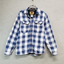 Boston Traders Boy Jacket Medium Blue Shacket Plaid Flannel Fleece Lined Collar