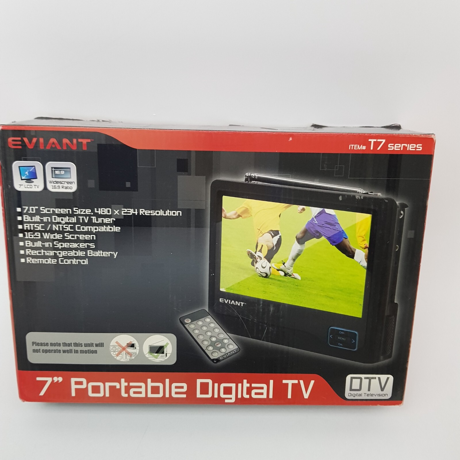 Eviant T7 7" Portable LCD Digital TV w/ Remote Control Compact Size