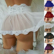 Women Mesh Sexy Lace Up Lingerie Thong Skirt Dress Garter Belt Underwear Panties