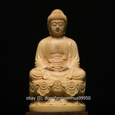 China Boxwood Hand Carved Buddhism Sakyamuni Shakyamuni Amitabha