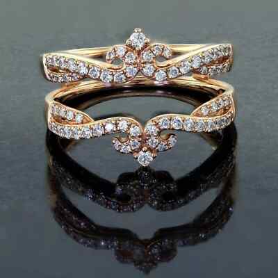 Round Lab Created Diamond Enhancer Guard Wrap Band Ring 14k Yellow Gold Plated