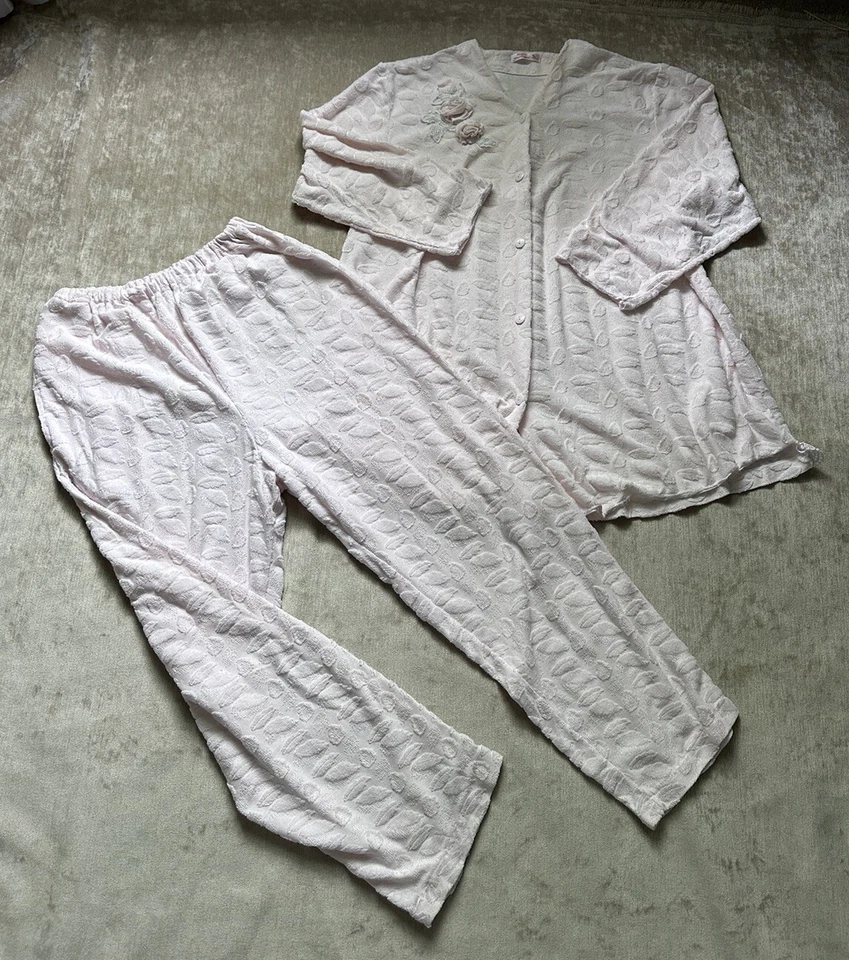 Conjunto de pijama vintage WACOAL tela de felpa rosa ropa de salón para dormir S Kiss And Love Me Foto 4 de 4