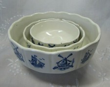 Delft Blue Style Pottery Bowls, Set of 3, Vintage, Germany