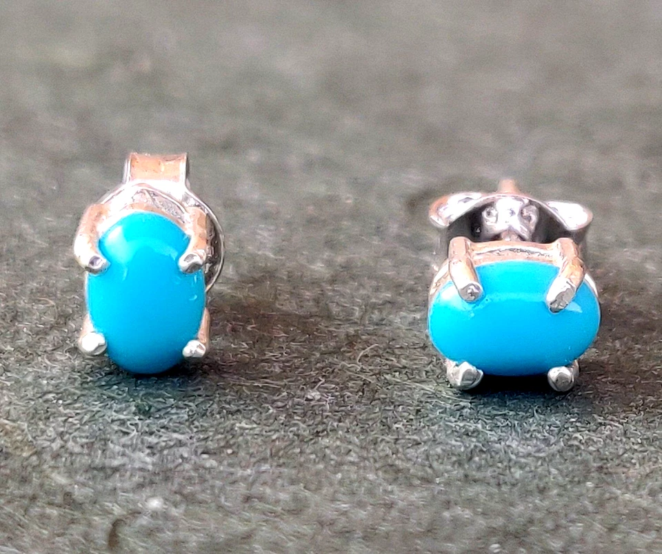 925 Sterling Silver Natural Sleeping Beauty Turquoise Oval 4x6 Cab Stud Earrings - Image 3 of 4