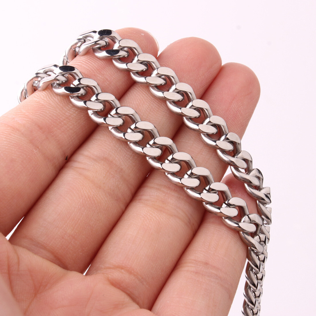 Mens Beveled Curb Link Chain Stainless Steel 6mm Silver Titanium Steel