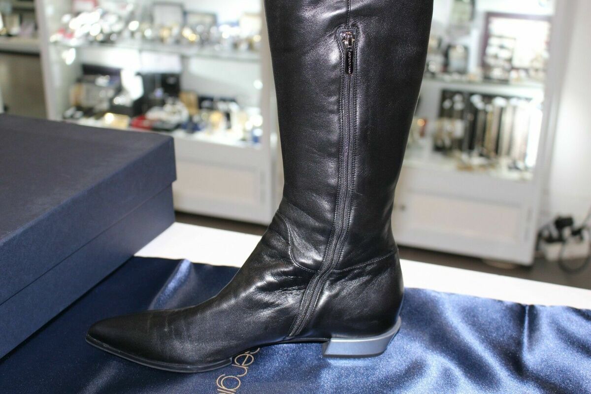 Sergio Rossi Scarpe Donna Over The Knee Black Leather Silver Sergio Rossi Scarpe Donna Over The Knee Black Leather Silver