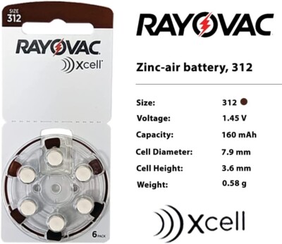 Rayovac Energizer 312 Batteries Replaces for Proline Advanced 60 Cells Exp 2027