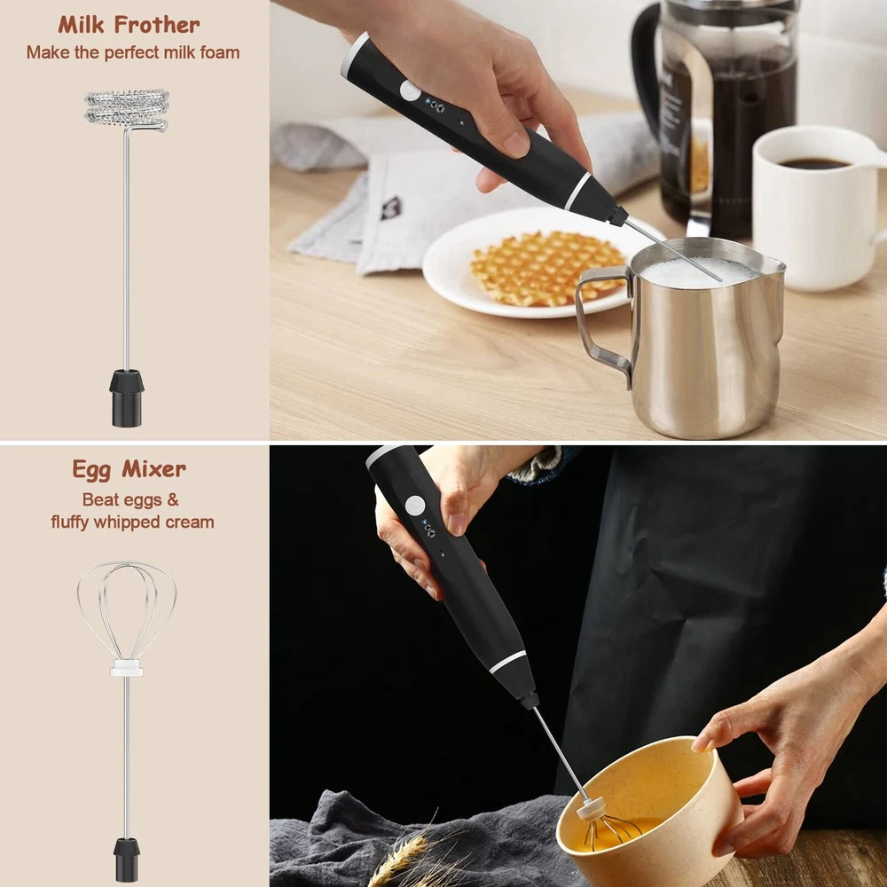 Milk Frother Handheld Rechargeable Electric Foam Maker Drink Mixer 3 Speeds w...