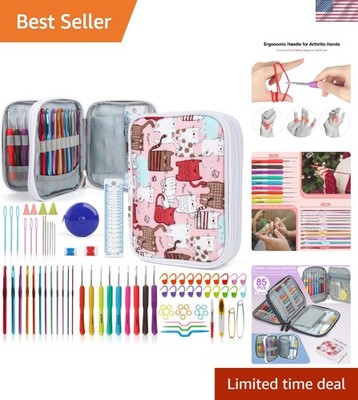 Kid-Friendly Crochet Hooks Set - 85 Pieces with Accessories for Easy Crafting