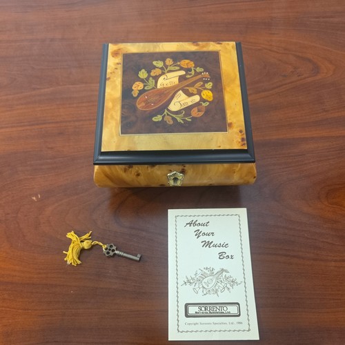 Vintage Sorrento Italian Inlaid Burl Wood Floral Musical Jewelry Box W Key 