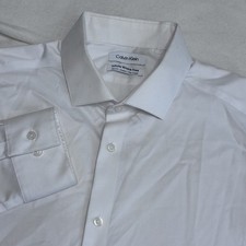 Calvin Klein Cotton Wrinkle Free White Slim Fit Dress Shirt Size L 16.5 32/33