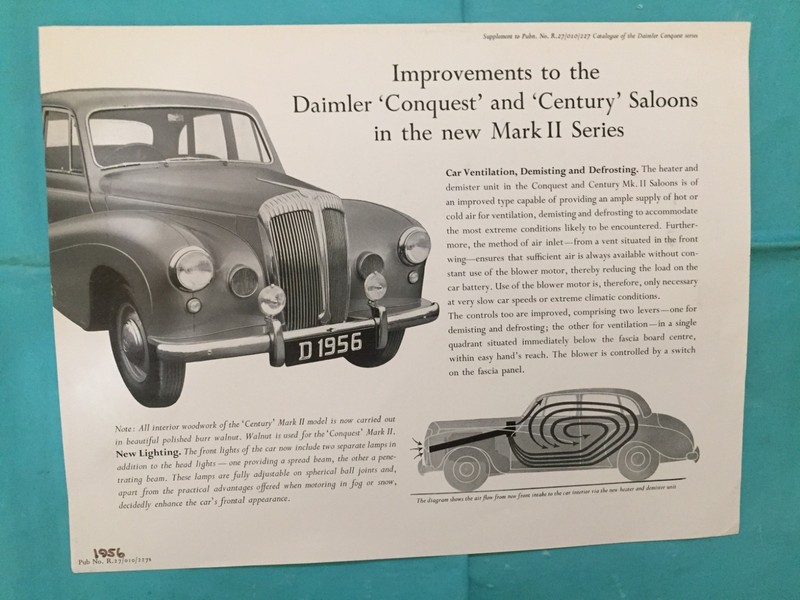 1956 DAIMLER  "MARK II SERIES - CONQUEST / CENTURY" British Car Dealer Brochure