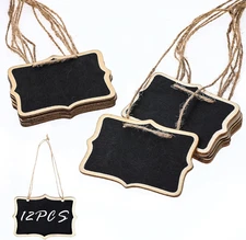12 Pcs Mini Chalkboard Tags with String Reusable Mini Hanging Wooden