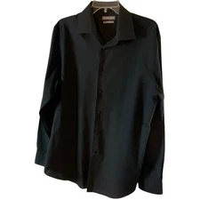 Geoffrey Beene Mens 16.5 34/35 Black Dress Shirt Fitted Wrinkle Free Long Sleeve