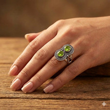 Green Peridot Gemstone 925 Sterling Silver Jewelry All Size Ring For Gift