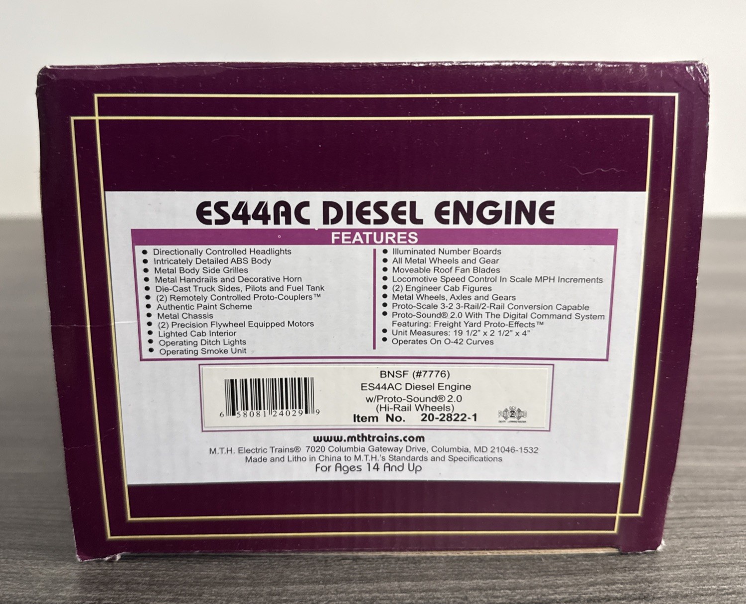 MTH #20-2822-1 O Scale ES44AC Diesel Engine BNSF #7776 w/Proto-Sound 2.0 & NOS!