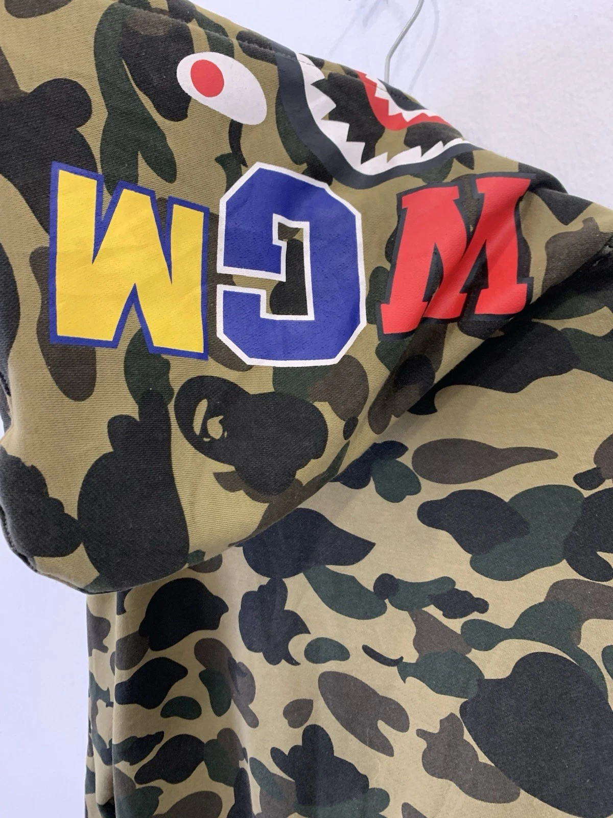 A BATHING APE (BAPE) Felpa con cappuccio A Bathing Ape BAPE mimetica squalo pullover 2XL verde ABC mimetico streetwear #Z40