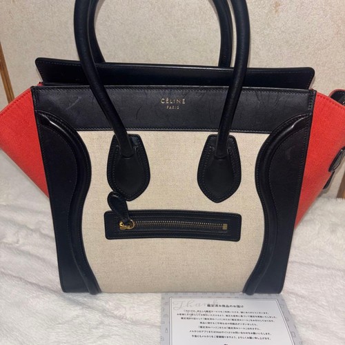 Celine Luggage Micro Shopper Tricolor Handbag Red Women's Pre-owned From Japan