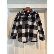 Wonder Nation Girl's Plaid Sherpa Jacket Black White Sz Large 10-12 Plus