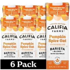 - Pumpkin Spice Oat Barista Blend Oat Milk, 32 Oz (Pack of 6), Shelf Stable, ...