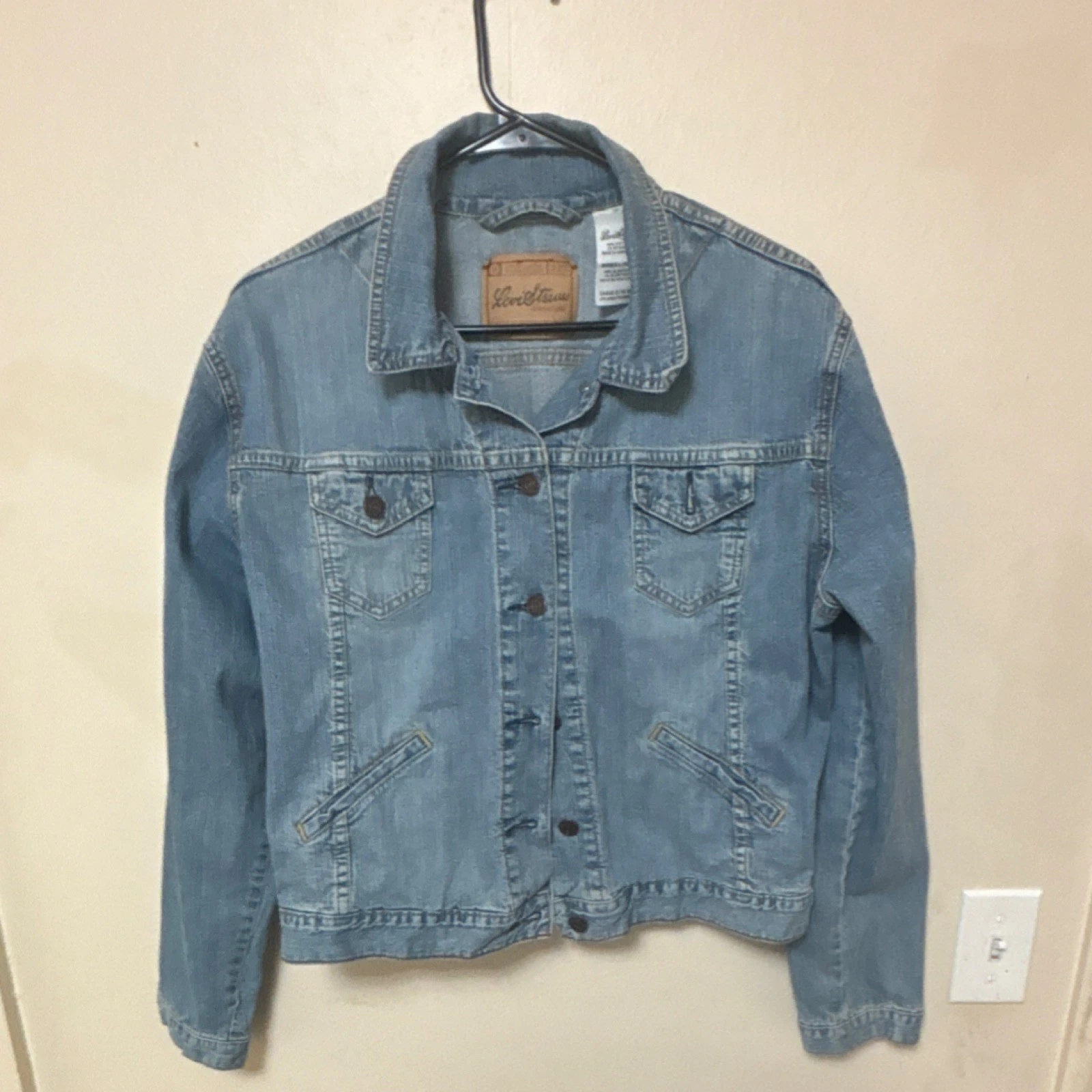 Levi Strauss Signature Men's Blue Denim Jacket Button Point Collar Pockets Short