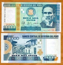 Banknote Peru 10000 Intis, 1988, P-140, César Vallejo Replacement serie Y/A UNC
